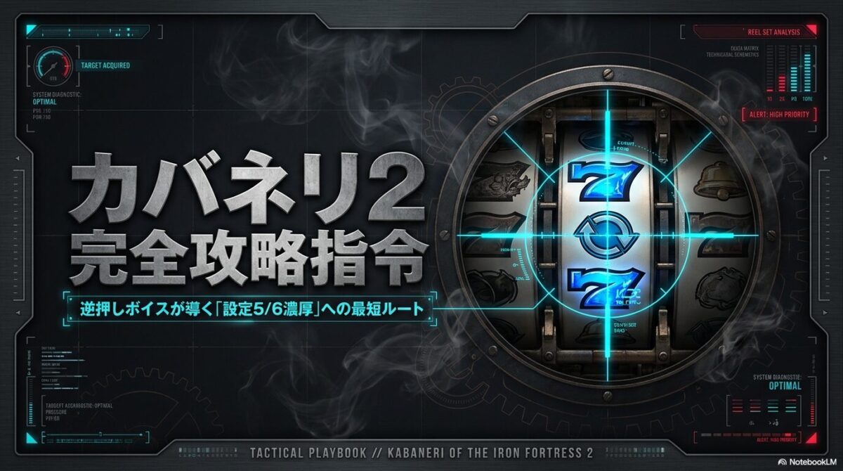 スマスロ甲鉄城のカバネリ2の逆押しボイスによる設定推測の重要性を説く攻略スライド。知識の差が収支に直結することを強調。