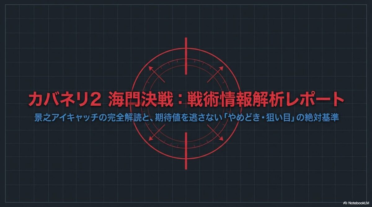『スマスロ 甲鉄城のカバネリ 海門決戦』の戦術情報解析レポート表紙。景之アイキャッチの解読と、期待値を最大化するやめどき・狙い目の解説を象徴するメインビジュアル。