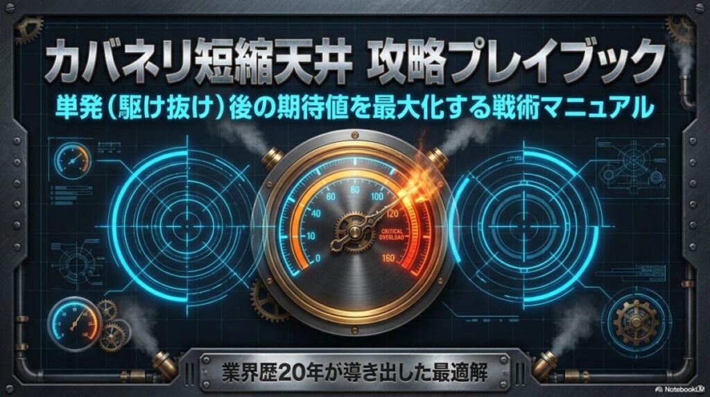 パチスロ甲鉄城のカバネリの短縮天井攻略マニュアルの表紙。業界歴20年の知見を凝縮したプレイブックのタイトル画像。