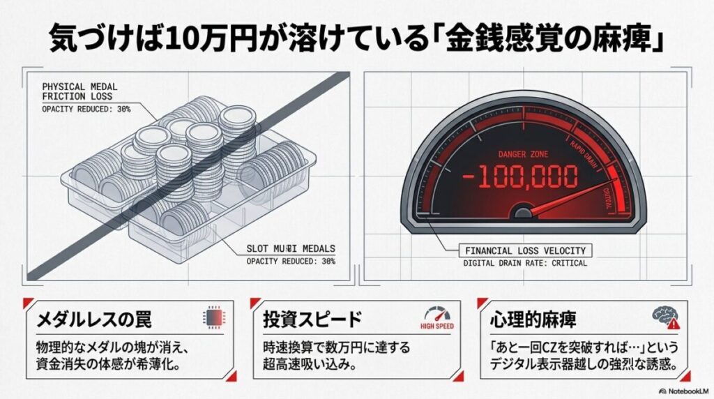 有利区間、出玉上限、管理方式の3点において、従来の6号機とスマスロを比較した表。スマスロでは有利区間が「完全無制限」になり、出玉管理が「差枚数管理方式」に変わったことで実質的な制限が無効化されていることを示している 。