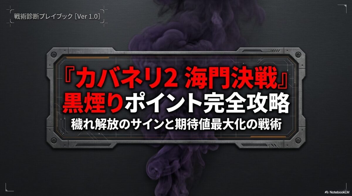 「不運な展開」が入力となり、「黒煙りポイント」として蓄積され、最終的に「最強の出玉トリガー」として出力される一連の流れを示した図解。
